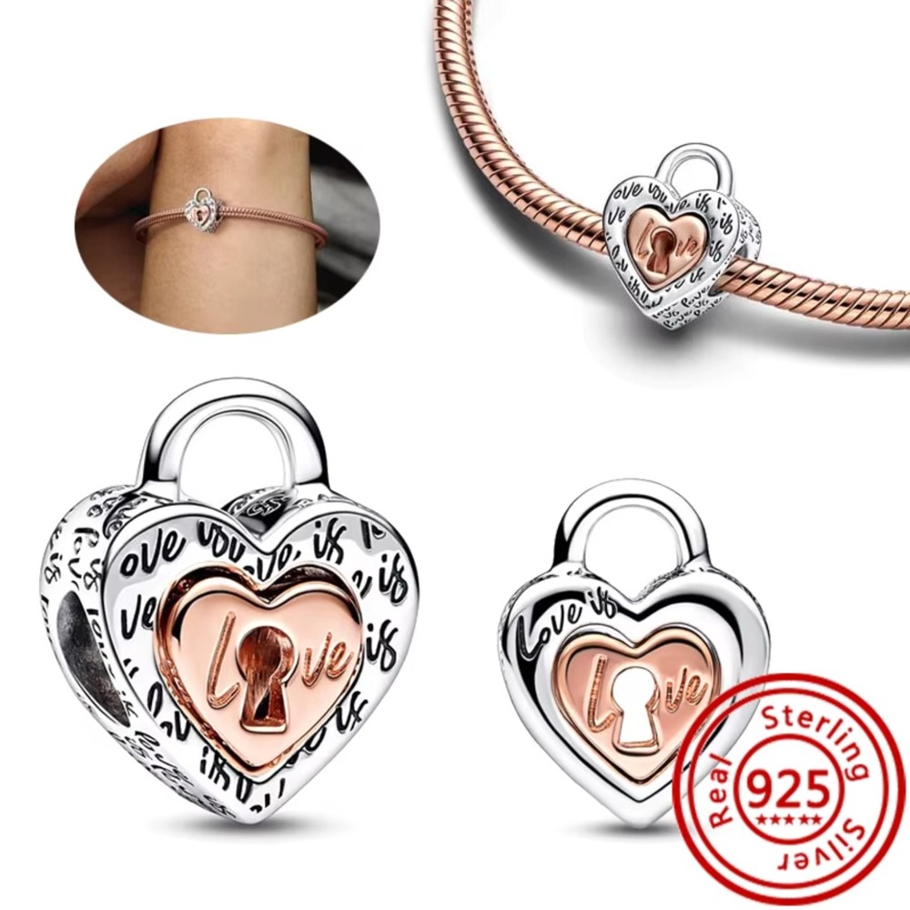 🌻 Heart Lock Sterling Silver Bracelet Charm